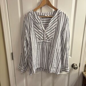GAP White and Navy Striped Long Sleeve Blouse